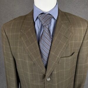 Nordstrom Blazer Mens 42L Olive Windowpane E Thomas Silk Wool Linen Sport Coat